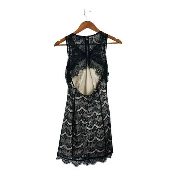 Naked ZEBRA Nude Mid Dress with Black Lace Overlay Small - Picture 2 of 8